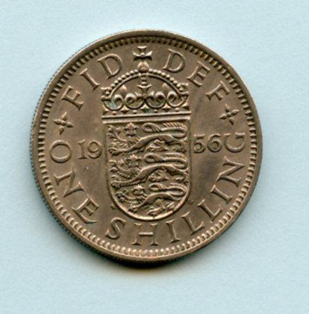 UK Queen Elizabeth II  Shilling Coin  English Obverse Dated 1956
