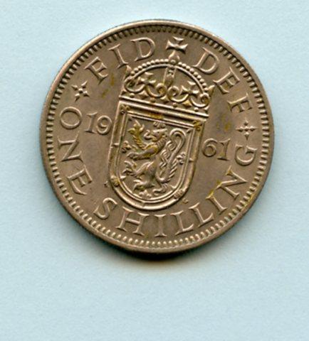 UK Queen Elizabeth II  Shilling Coin  Scottish Obverse Dated 1961