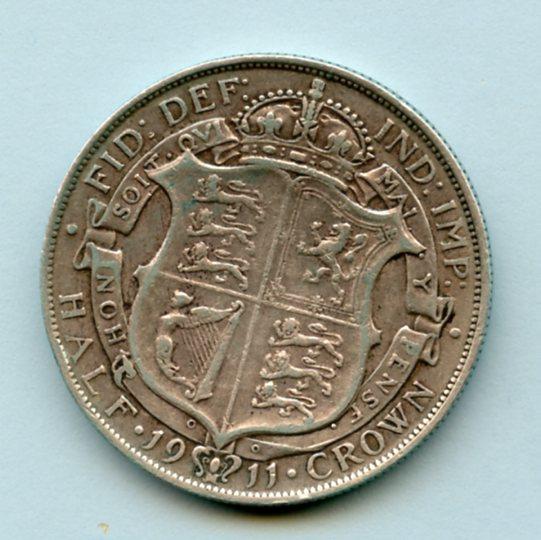 UK George V  Half Crown Coin Coin Dated 1911