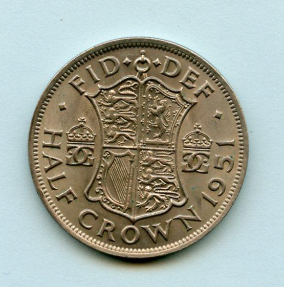 UK George VI  Half Crown Coin Coin Dated 1951