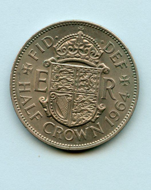 UK Queen Elizabeth II Half Crown Coin  Dated 1964