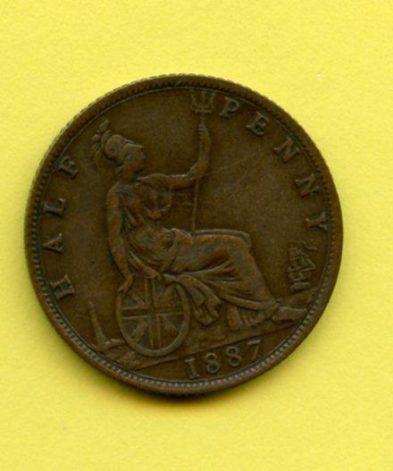 UK  Queen Victoria Halfpenny Coin Dated 1887