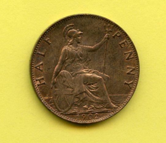 UK  Edward VII Halfpenny Coin Dated 1902