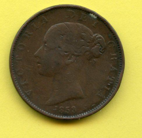 UK  Queen Victoria Halfpenny Coin Dated 1853