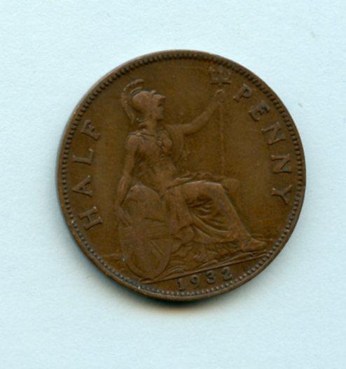 UK George V  Half Penny Coin  Dated 1932