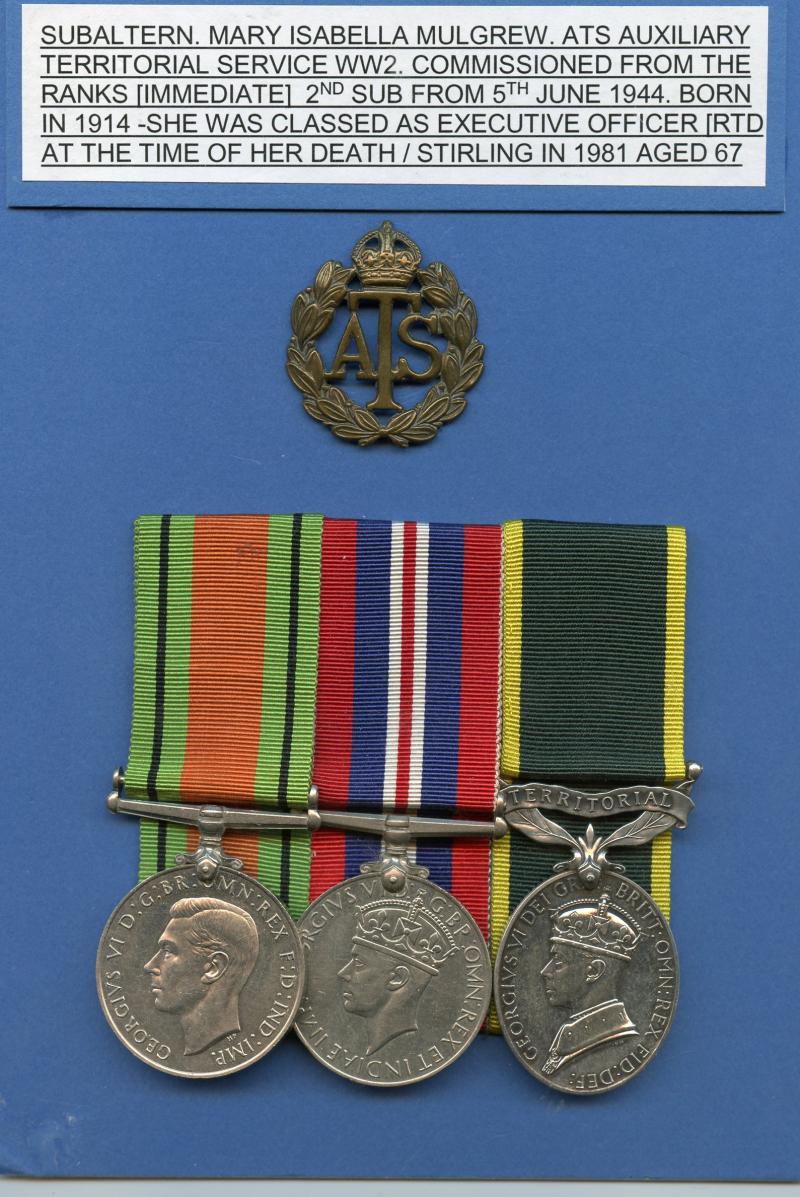 WW2 Territorial Medal Group To Subaltern Mary Isabella Brand Mulgrew, Auxiliary Territorial service