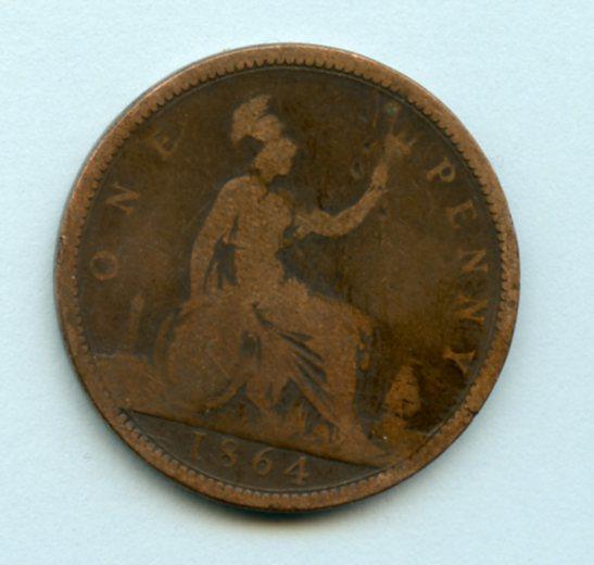 UK  Queen Victoria Penny Coin Dated 1864