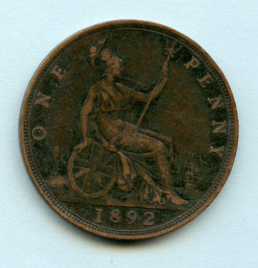 UK  Queen Victoria Penny Coin Dated 1892