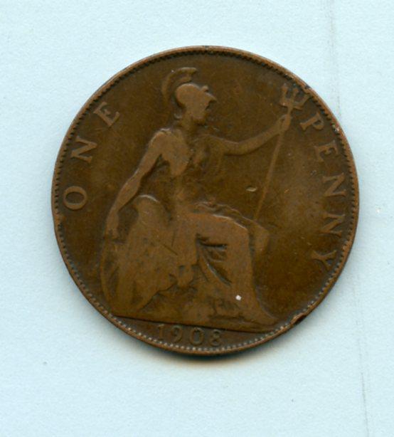 UK  1908 Edward VII One Penny Coin