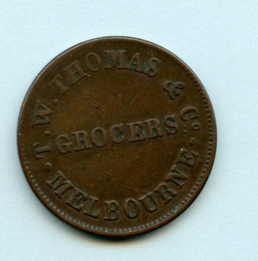 Australia Half Penny Token T W Thomas  Grocer Melbourne