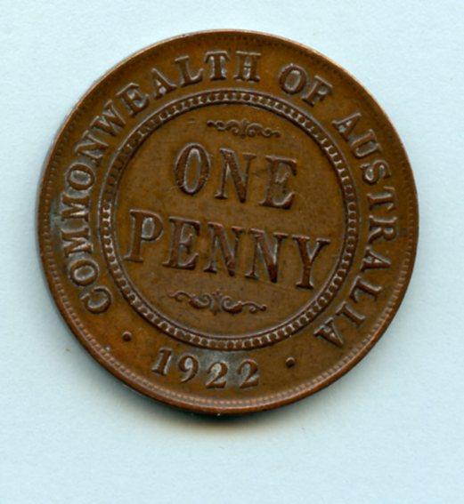 Australia  One Penny Coin  Dated 1922