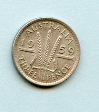 Australia Silver Threepence Coin Dated 1959