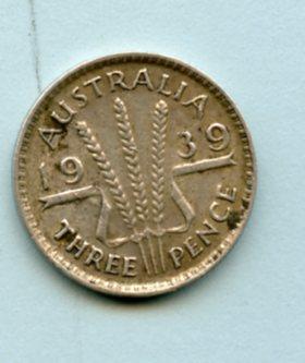 Australia  Silver Threepence Coin Dated 1939