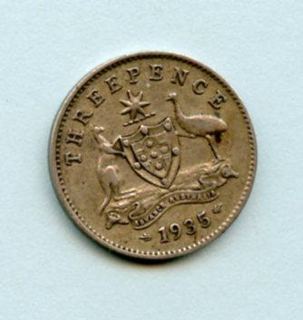 Australia Silver Threepence  Coin Dated 1935