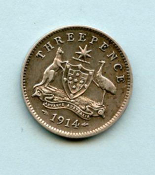 Australia  Silver Threepence Coin Dated 1914