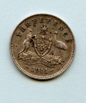 Australia  Silver Threepence Coin Dated 1911