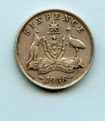 Australia  Silver Sixpence Dated 1938