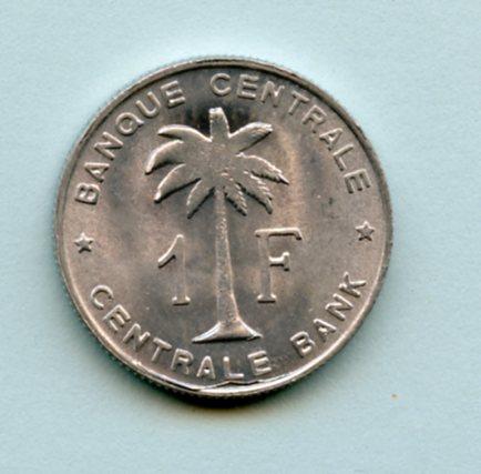 Belgian Congo 1 Franc  Coin 1957