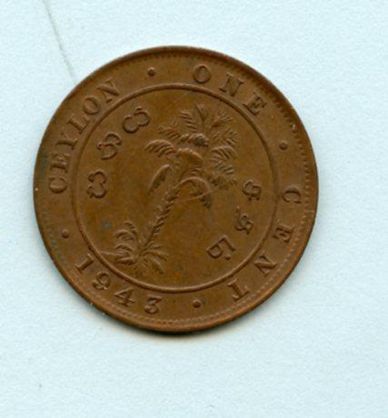 Ceylon  One Cent Coin Dated 1943
