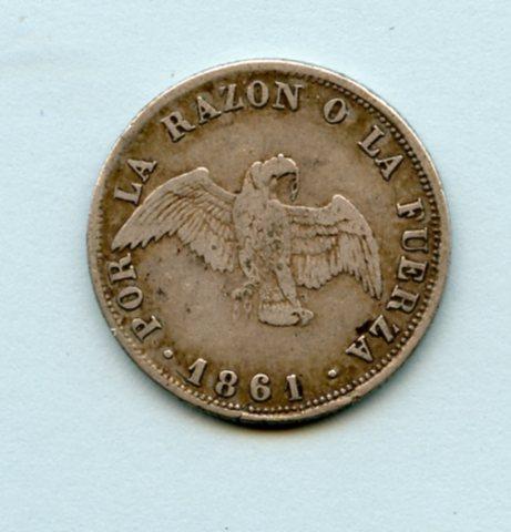 Chile  20 Centavos Coin Dated 1861
