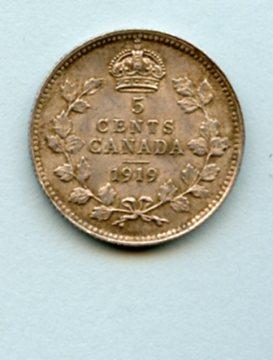 Canada  5 Cents Coin Dated 1919
