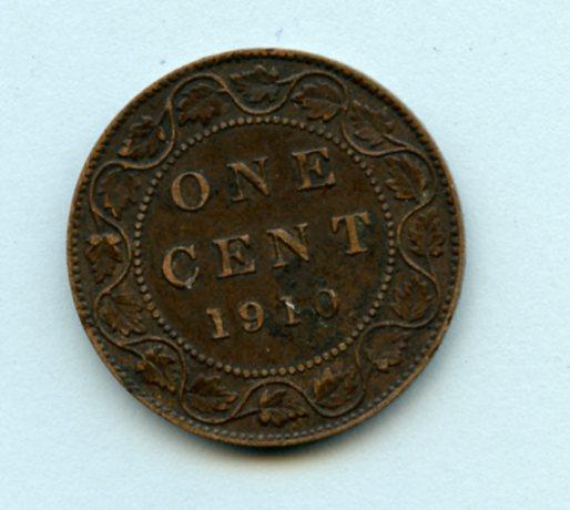 Canada One Cent Coin Dated 1910