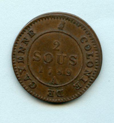 French Guiana  2 Sous Coin Dated 1789a