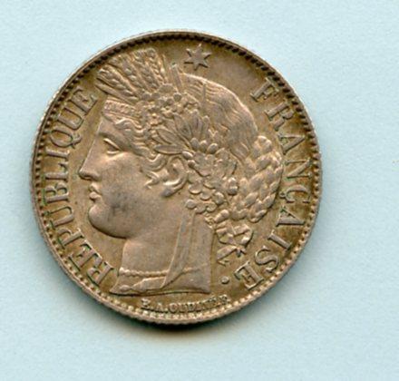 France One  Franc Coin Dated 1887a