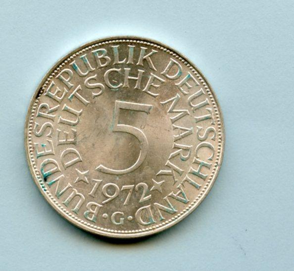 Germany - Federal Republic  Silver 5 Mark  Dated 1972G