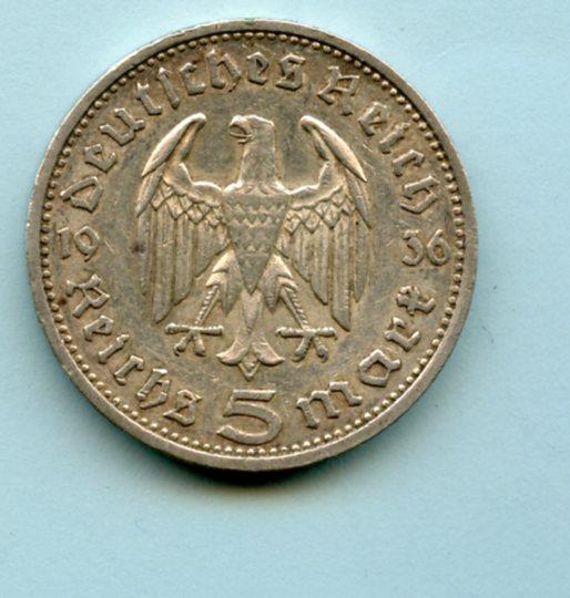 Germany - Third Reich  5 Reichsmark Coin Dated 1936