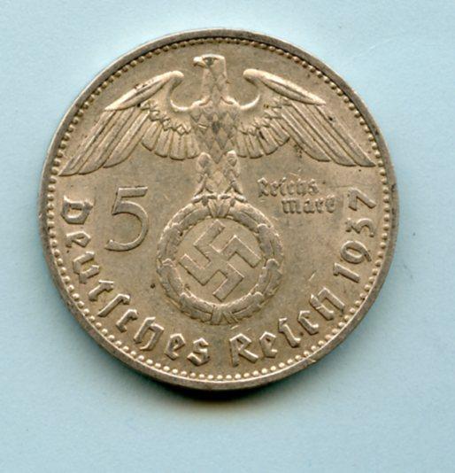 Germany - Third Reich  5 Reichsmark Coin Dated 1937