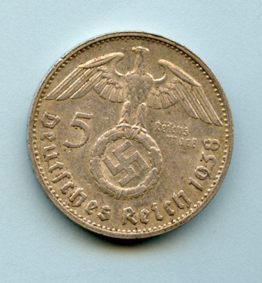 Germany - Third Reich  5 Reichsmark Coin Dated 1938