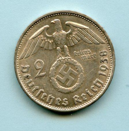 Germany - Third Reich  2 Reichsmark  Coin Dated 1938