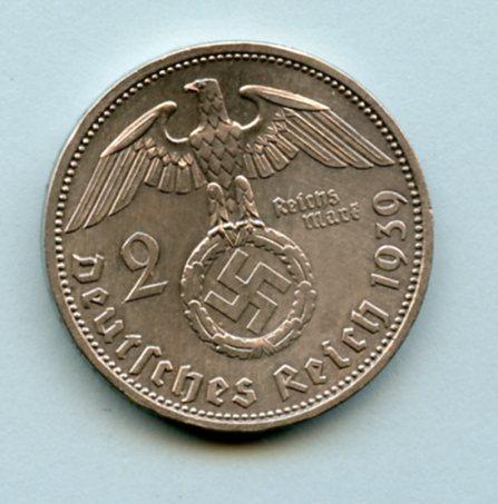 Germany - Third Reich  2 Reichsmark  Coin Dated 1939