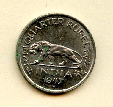 India-British  1/4 Rupee  Coin Dated 1947