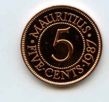 Mauritius  5 Cents  Coin Dated 1987