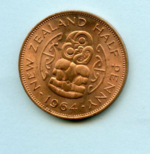 New Zealand  1/2 Penny  Coin Dated 1964