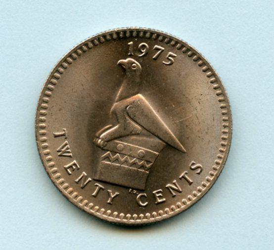 Rhodesia 20 Cent Coin Dated 1975
