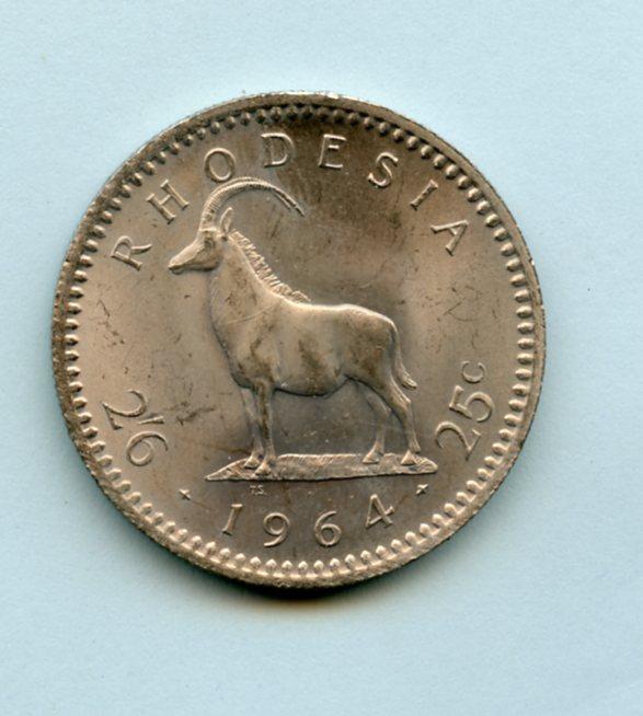 Rhodesia   2-1/2 Shillings 25 Cent Coin Dated 1964