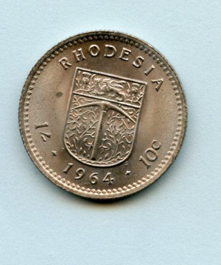 Rhodesia   1 Shilling 10 Cents Coin Dated 1964