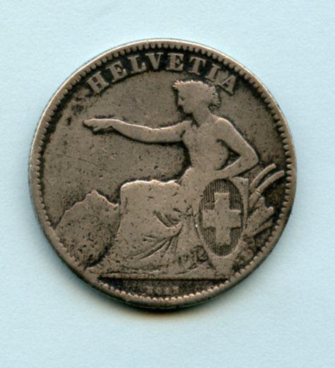 Switzerland  2 Francs Coin Dated 1860