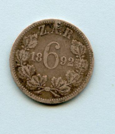 South Africa Sixpence  Coin Dated 1892