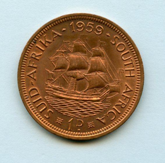 South Africa  One Penny Coin  Dated 1959