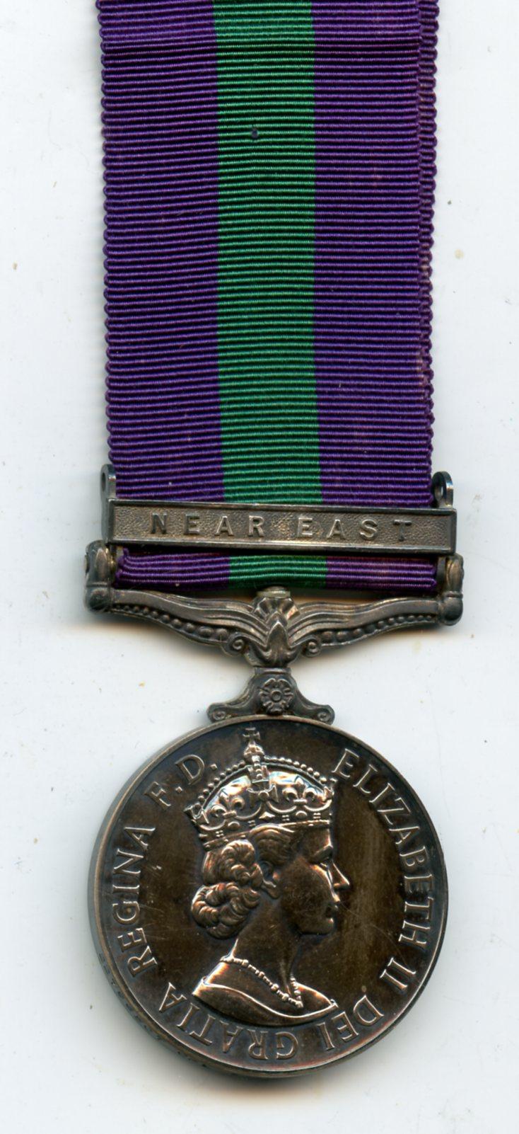 General Service Medal 1918-62 1 Clasp Near East To Cpl A Sysum, Royal Army Service Corps