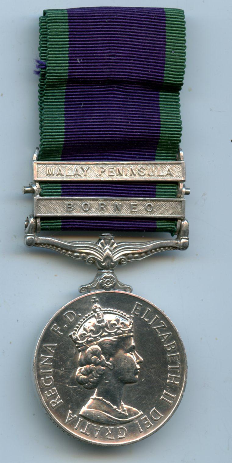 Campaign Service Medal 1962 2 Clasps Borneo, Malay Peninsula To Gunner  E. S. Hamilton, Royal Artillery