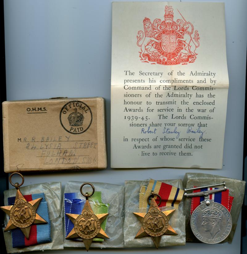 WW2 Boxed Casualty Group of Medals to Able Seaman Robert Stanley Bailey, HMS Jaguar