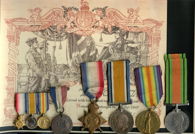 WW1 1914-15 Trio World War One Medals & Defence Medal Group To Pte George Murray 5th Battalion  Northumberland Fusiliers