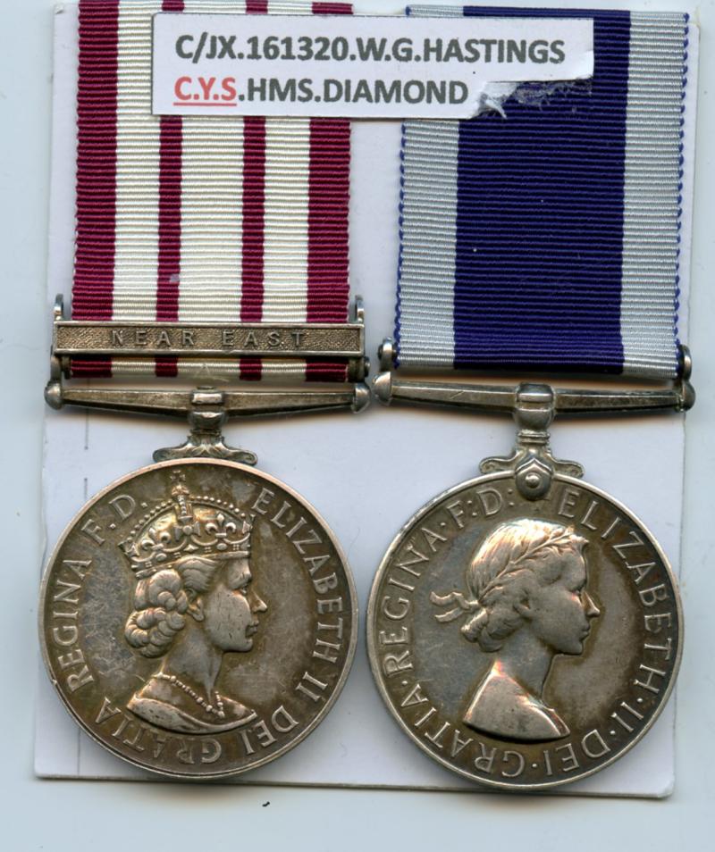 Near East & Navy Long Service Medal Pair To C.Y.S. W.G. Hastings, HMS Diamond