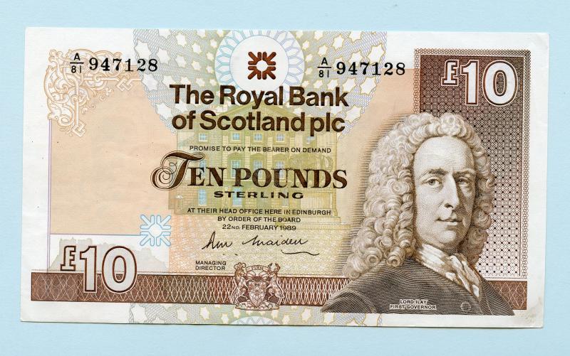Royal Bank of Scotland  £10 Ten Pounds Note Dated 22nd February 1989