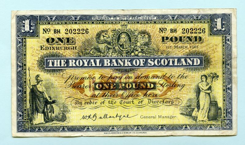 Royal Bank of Scotland   £1 One Pound Note Dated 1st March 1962